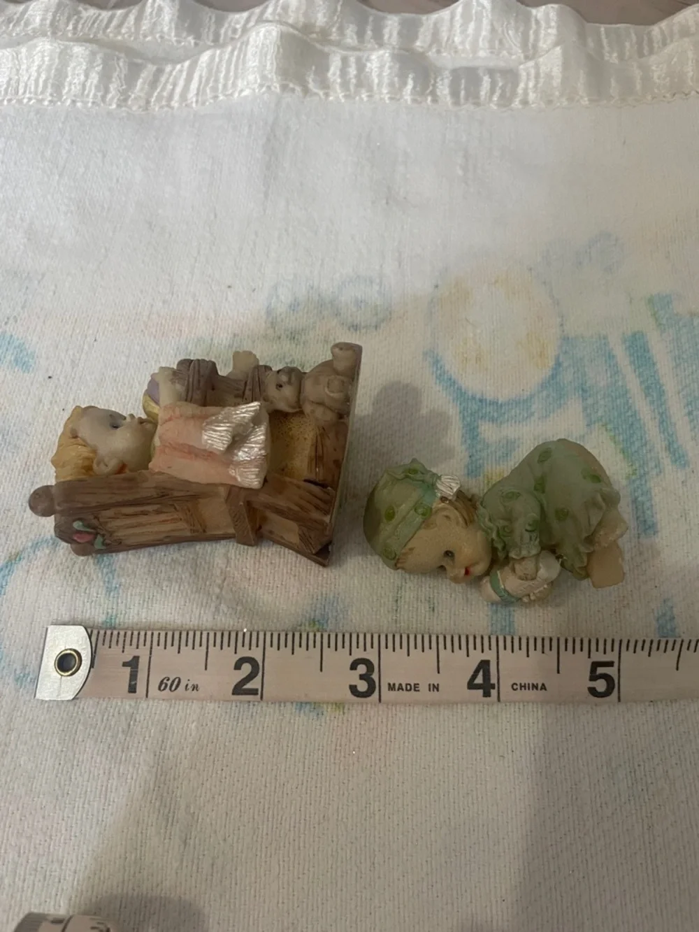 Nursery Baby Figurine Set - Pastel Green and Cream Decorative Accents